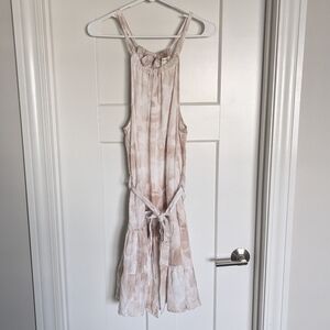 Anthropologie Cloth & Stone Evanne Halter Mini Dress - Tan and White sz S